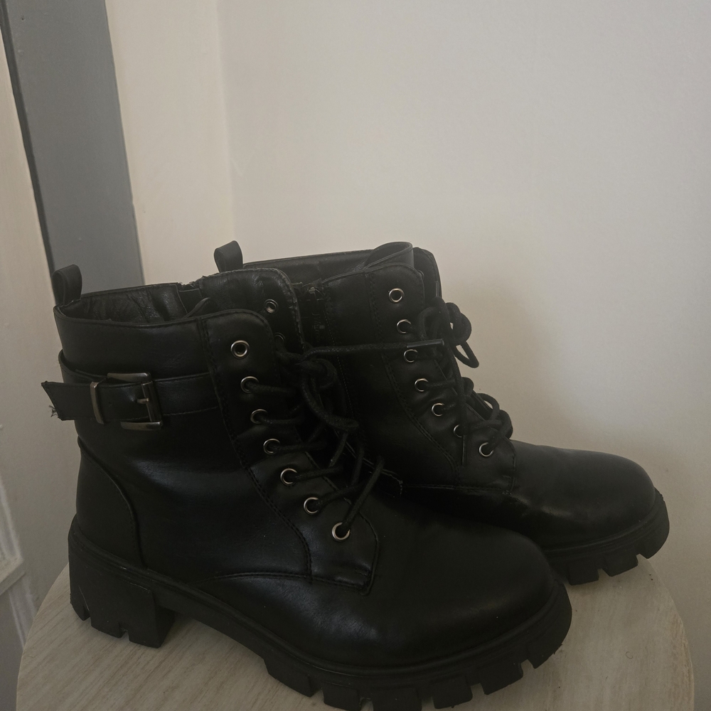 Wanted Black Combat Boots with Buckle Detail
